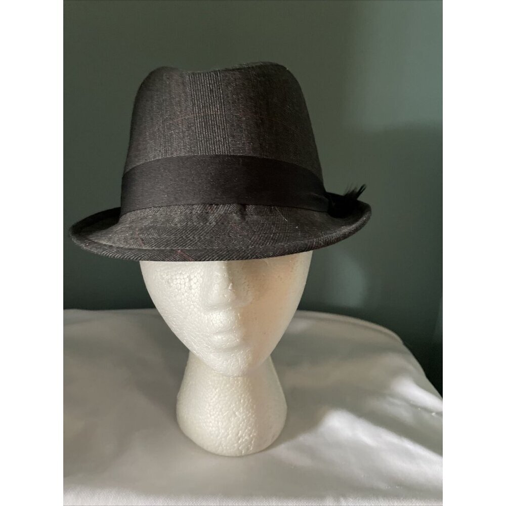 Mens Hats In The Belfry Black Plaid Fedora With Feather Accent Large